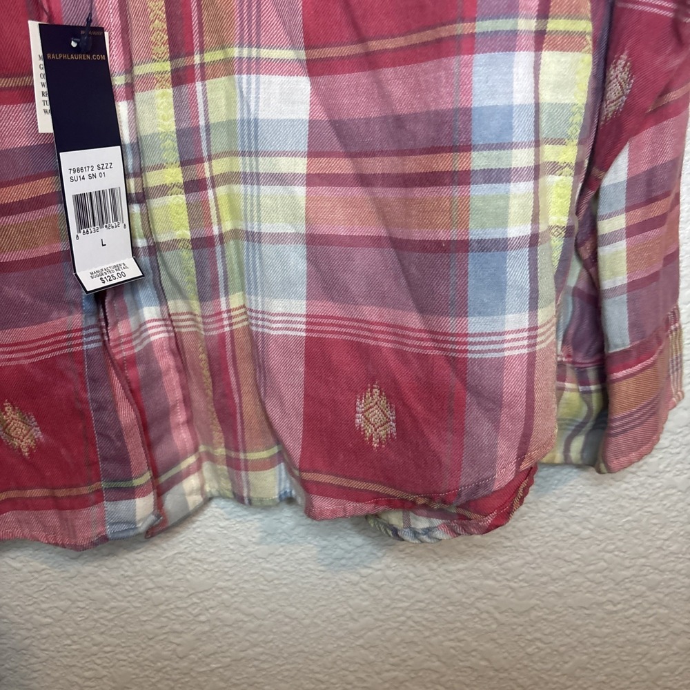 Vintage Polo Ralph Lauren Roll Tab Sleeve Shirt Pink Plaid Mens Large - Picture 10 of 16